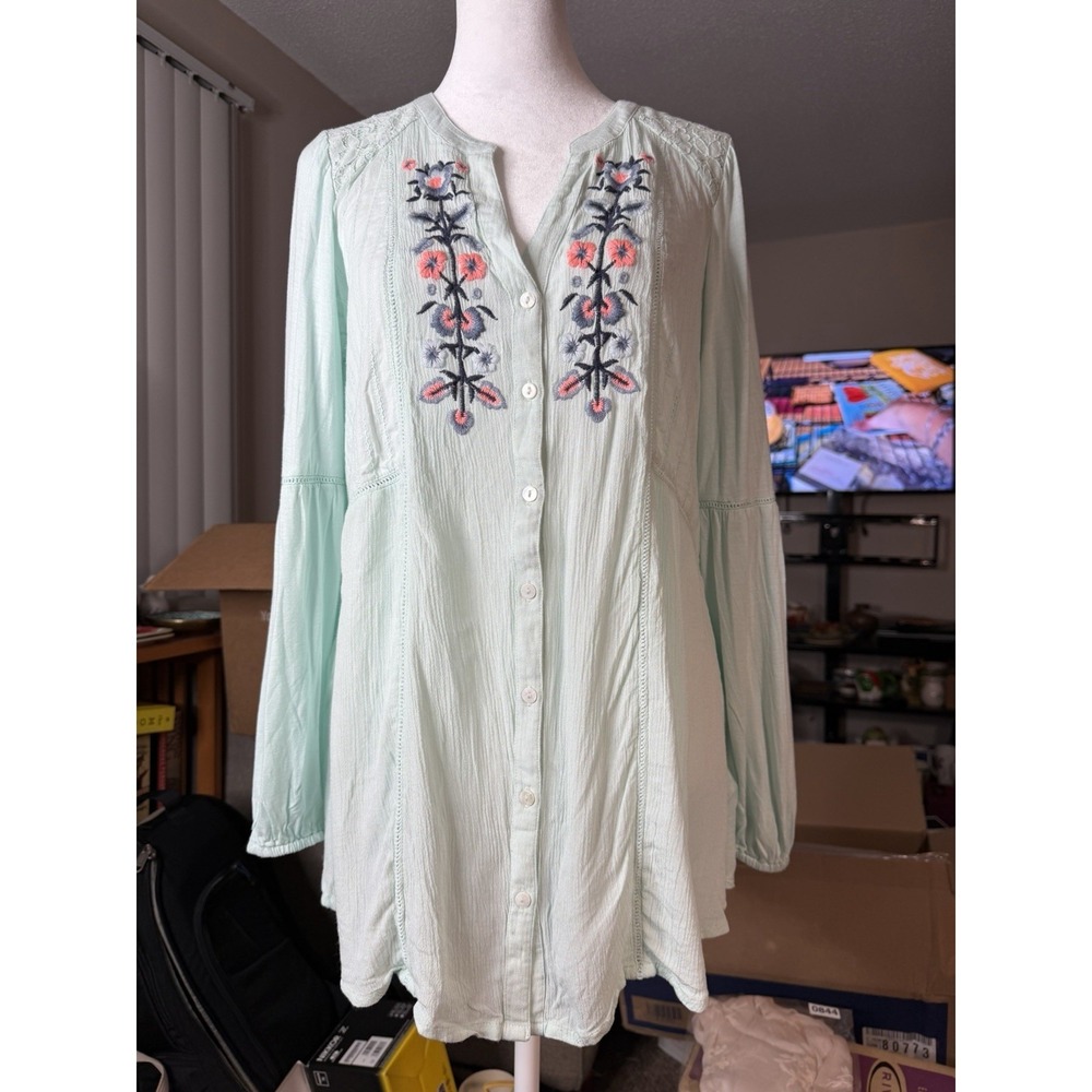 Flutter & Kick Maternity Tunic Mint Embroidered Lace Cotton Floral Cottagecore - Picture 2 of 8